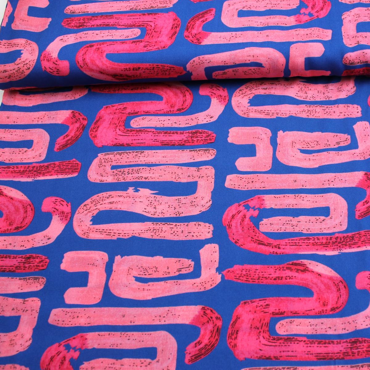 Viskose Ethno Motiv - blau pink